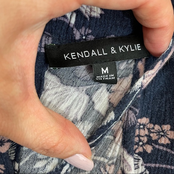 Kendall & Kylie Navy Floral Crop Halter Top - Picture 4 of 7